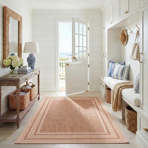 SAFAVIEH Washable Rug Outdoor Courtyard Collection - 4' x 5'7", Dark Beige & Beige, Non-Shedding & Easy to Clean, Ideal for Patio, Backyard, Mudroom (CY8475-39321) by Unknown