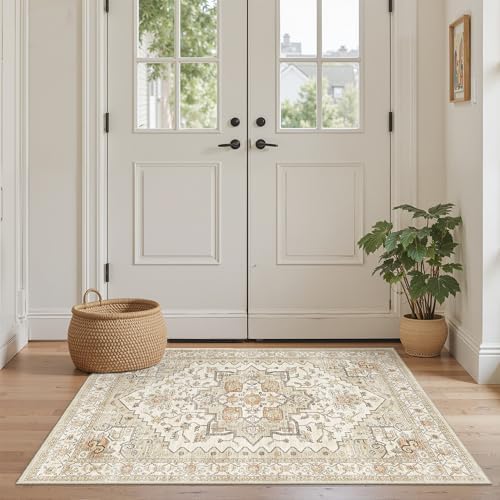 2x3 Entryway Rug Washable Area Rug, Small Vintage Door Mat Gold by Befbee