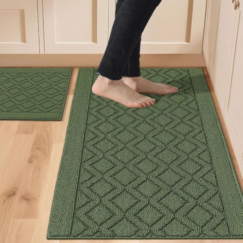 COSY HOMEER 48x20Inch/30X20Inch Kitchen Rug Mats,Green by COSYHOMEER