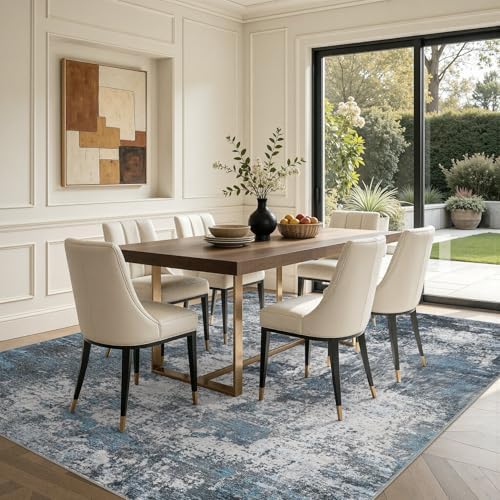 DMOYEST Area Rug Living Room Rugs - 9x12 Large Soft Indoor Neutral Modern Abstract Low Pile Washable Rug Carpet for Bedroom Dining Room Farmhouse Home Office - Grey Blue - Image 4