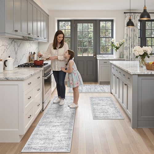 Kitchen Rugs Sets of 3, 2x3 2x4 2x5 Rug Runner,Grey - Image 5