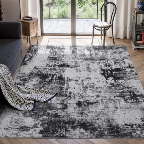 Rugflix 5x8 Area Rugs for Living Room, Washable Black Grey Dark Large Rug by RugflixAreaRugs