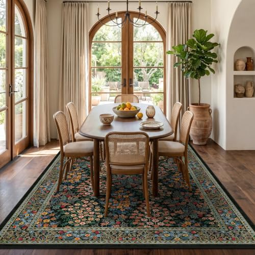6x9 Area Rugs, Washable Floral Area Rugs for Living Room, Indoor Area Rug for Bedroom, Dining Room, Low Pile Non-Slip Non Shedding Rug(Black Floral) - Image 4