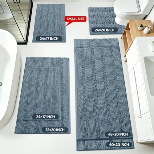 SmileYes Striped Haze Blue Bathroom Rug Set 3 Pieces Ultra Soft, Non Slip Chenille Bath Carpet, Absorbent Plush Shaggy Bath Mats for Bathroom, Bedroom, Stone Blue - Image 2