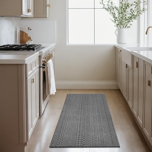 2' x 4' Entryway Rug, Boho Small Area Rug, Machine Washable, Woven Rug, Non-Slip, Vintage Design, Pet Friendly, Soft Faux Fibre, for Indoor Entryways, Bedroom, Kitchens, Front Doors Grey - Image 3