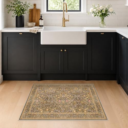 Brown Washable Entry Rug - Front Door Throw Rugs Indoor, Non-Slip Bathroom Small Rugs, Vintage Floral Thin Rug for Kitchen, Boho Earthy Entryway Décor (2x3 Gold Brown) - Image 3
