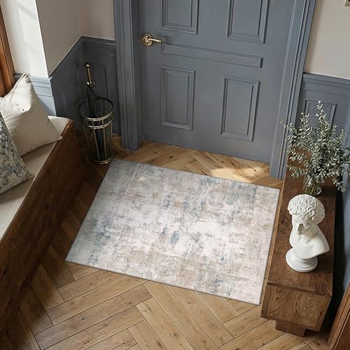 Washable Beige Blue Neutral Kitchen Runner Rug Set of 3 - Image 3