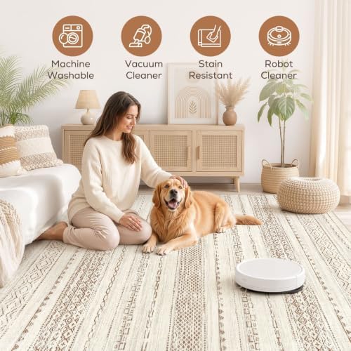 Nakagishi Boho 7x9 Area Rug Living Room Rugs Machine Washable Brown - Image 3