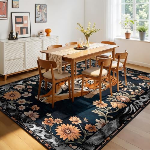 Vintage Tiger Floral Area Rug 1.5x2.5 Jungle Non Slip Large Carpet - Image 3