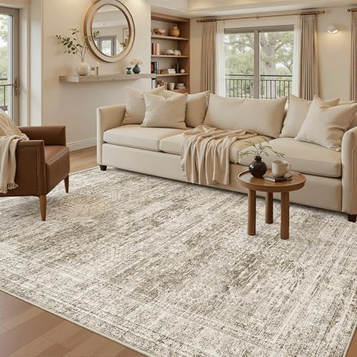 Soalmost 7x9 Area Rug for Living Room Washable Rugs Non-Slip Brown - Image 2