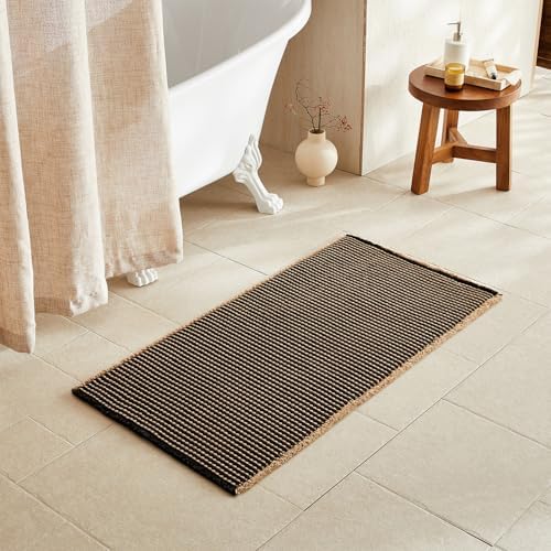 TYUU Waffle Bath Mat, Boho Bathroom Rugs Non Slip, 48x24 Khaki & Black by TYUU