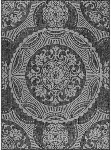Luul Home Medallion Outdoor Rug 6x9 Washable Outside Carpet for Indoor Patio Porch Waterproof Easy Cleaning Non Shedding Area Rugs Dark Gray 6 x 9 - Image 3