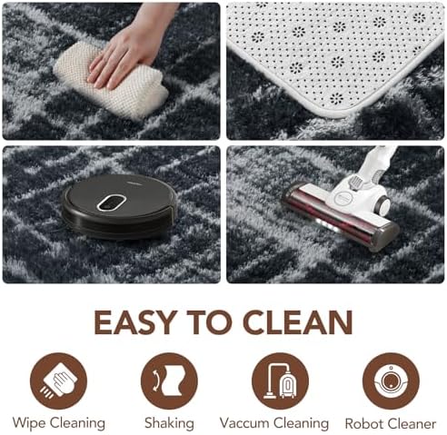 9x12 Non-Slip Fluffy Area Rugs For Living Room (Black and Gray Checkered) - Image 5
