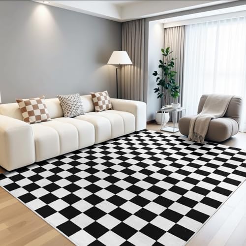 Terrug Black and White Checkered Rug for Bedroom, 4x6 Washable Area Rugs by TerrugHomeDecor