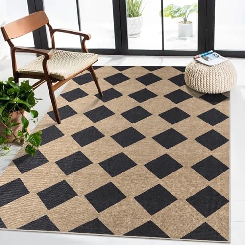 Checkered Easy Jute Rug 3x5 Outdoor Rug for Entryway Porch by Zeeinx