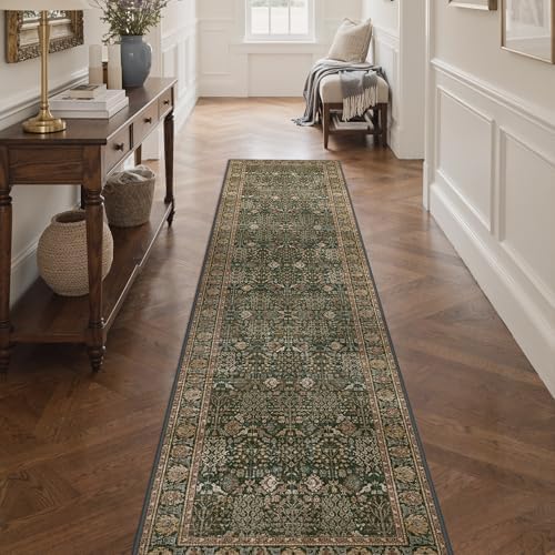 Bavni 2x10 Kitchen Runner Rug, Washable Non Slip, Dark Green Brown - Image 2