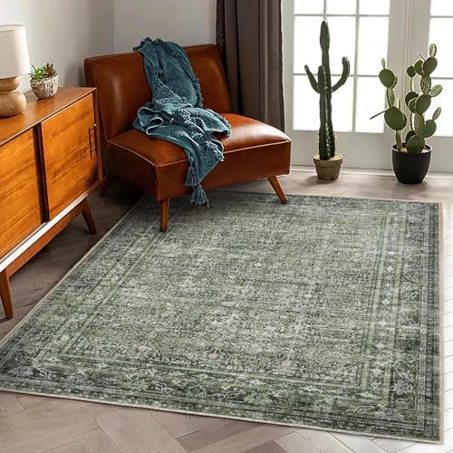 CHAMPLANT Washable Area Rug 4'x6' Traditional Floor Cover Foldable Thin Rugs Retro Kitchen Indoor Distressed Non Slip Carpet Floral Print Mat Bedroom Living Room by CHAMPLANT