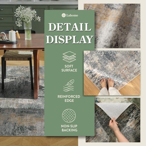 Lahome Modern Abstract Area Rug - 4x6 Grey Rugs for Bedroom Washable Dining Room Rug Living Room Mat, Non Slip Contemporary Indoor Floor Nursery Carpet for Kitchen Laundry Room Entryway - Image 6