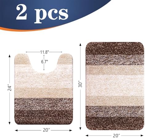 OLANLY Micorfiber Bathroom Rug Set 2 Piece, Soft Absorbent Bath Mats, Brown - Image 2