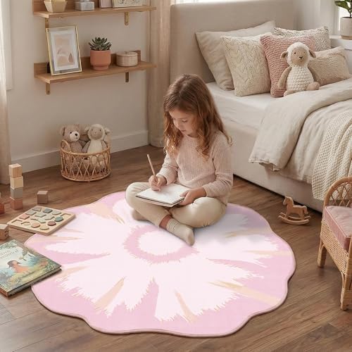 4ft Pink Round Area Rug for Girl Bedroom Washable Cute Circle Rug - Image 4