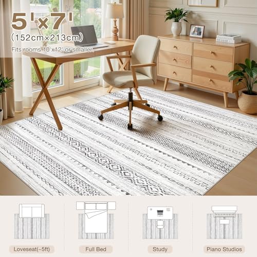 kakania Washable 5x7 Area Rug for Living Room: Boho Geometry Home Decor - Image 2