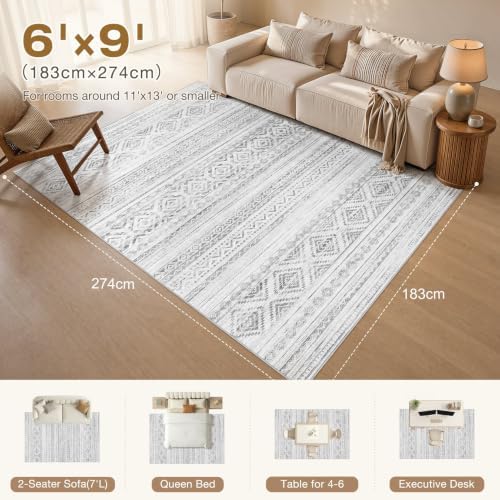 cotiled 6x9 Area Rugs for Living Room: Boho Washable Rug for Dining Room - Image 2
