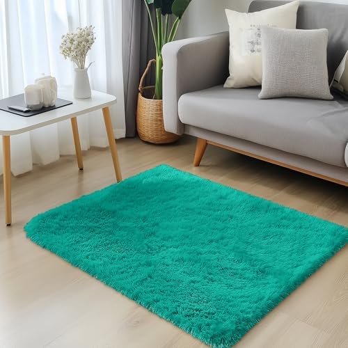 OLANLY 2x3 Machine Washable Small Bedside Rug, Soft Fluffy Shaggy Entryway Throw Rugs for Bedroom, Living Room, Indoor Floor Carpet for Kids Girls and Boys, Home Decor Aesthetic, Teal Green - Image 3