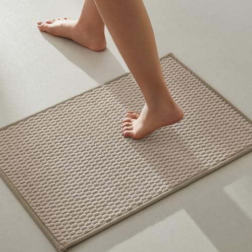 TYUU Bathroom Rugs Non Slip Washable, Super Absorbent Thin Bath Mat Small Quick Dry Low Pile Bathroom Rug, Beige 16"x24" by TYUU