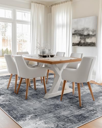 6x9 Area Rug Living Room, Modern Abstract Washable Indoor Carpet Grey - Image 2