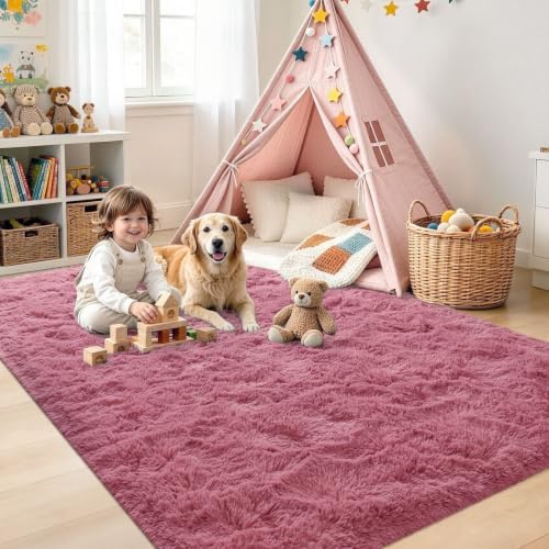 4'x5'3'' Blush Fluffy Soft Area Rug Non-Slip for Kids Bedroom Nursery - Image 4
