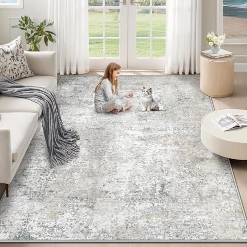 XLUEZ 5x7 Area Rugs for Living Room, Washable Modern Abstract Large Area Rug Neutral Soft Non Slip Kids Rug Stain Resistant Indoor Carpet for Bedroom Nursery Dining Room Playroom(BeigeGrey, 5'x7') by XLUEZ