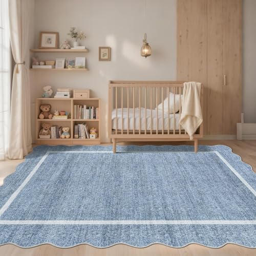 GarveeHome Scalloped 3x5 Washable Rug for Entryway Non Slip, Blue - Image 7