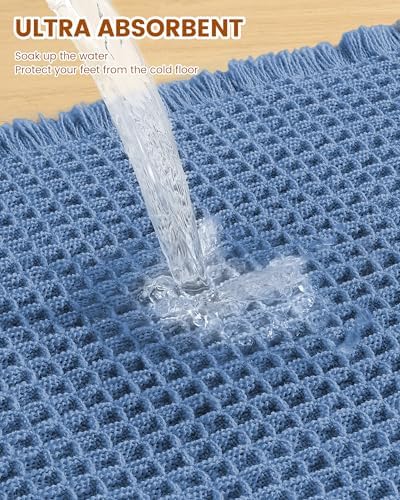 Smiry Waffle Bath Mat 30X18, Extra Soft Absorbent Bathroom Rugs, Blue - Image 4