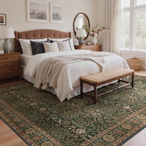 Bavni 10x12 Washable Area Rug for Living Room, Dark Green Brown - Image 2