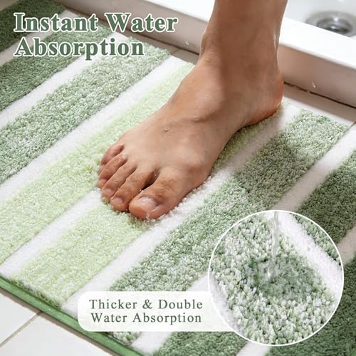 Yamaziot Sage Green Bathroom Rugs 20" x 32" Washable Non Slip Striped Mat - Image 5