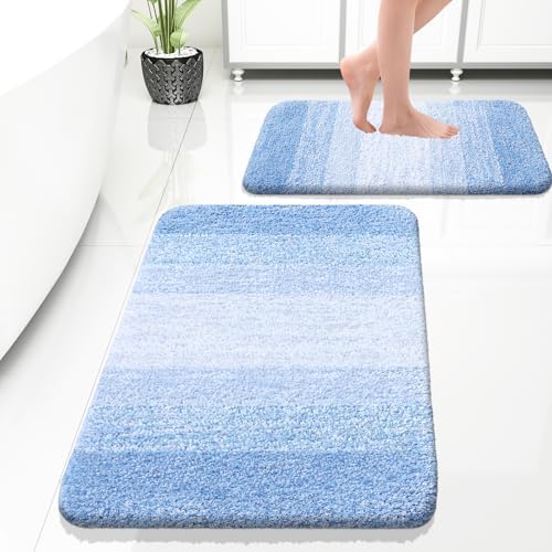 OLANLY Micorfiber Bathroom Rug Set 2 Piece, Absorbent Bath Mats, Light Blue by OLANLY
