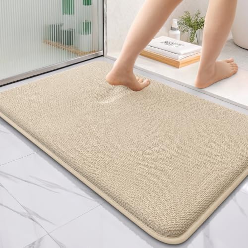 OLANLY Thick Memory Foam Bathroom Rugs 35x24, Absorbent Bath Mat, Beige by OLANLY