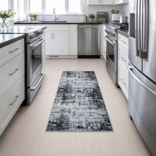 2x5 Washable Runner Rug：Modern Abstract Soft Carpet Dark Black - Image 4