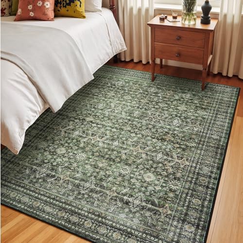 5x8 Area Rugs for Living Room Bedroom, Green Washable Non-Slip Carpet - Image 4