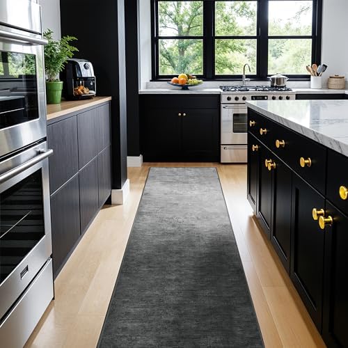2.7x6 Washable Area Rug, Gray Solid Area Rugs for Living Room & Bedroom - Image 2