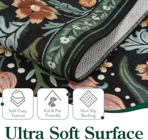 Moynesa Vintage Floral 4x6 Rug, Black Washable Rugs for Living Room - Image 3