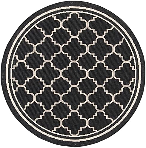 SAFAVIEH Courtyard Collection 4' Round Black/Beige CY6918 Trellis Indoor/ Outdoor Splashproof Easy Scrubbing Patio Backyard Mudroom Area Rug - Image 2