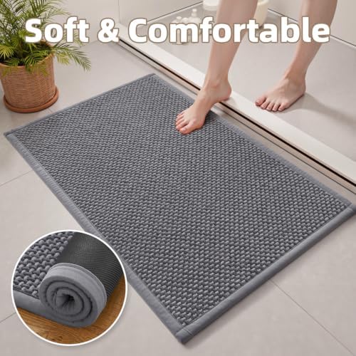 PADOOR-Bath Mat-Super Absorbent Chenille Bathroom Mats-Rubber Backed Bath Mats for Bathroom Non Slip, Easy Clean Bathroom Rugs Front of Bathtub,Shower Room,Sink-20×32, Grey&Darkgrey - Image 6