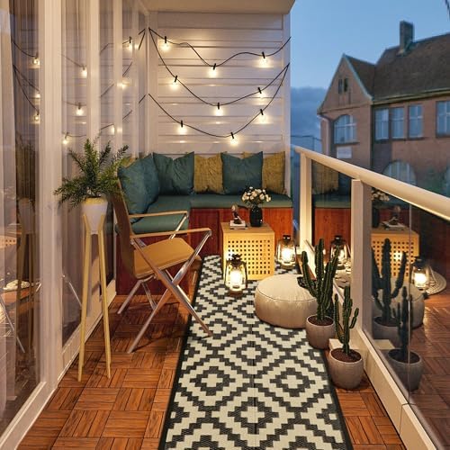 SAND MINE Reversible Mats, Plastic Straw Rug, Modern Area Rug, Large Floor Mat and Rug for Outdoors, RV, Patio, Backyard, Deck, Picnic, Beach, Trailer, Camping (2.5' x 8', Black & Beige Lattice) - Image 6