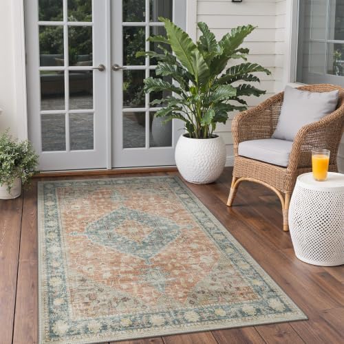 GENIMO Indoor Outdoor Rug, Washable for Patio and Deck, Aqua Coral, 3x5 - Image 4