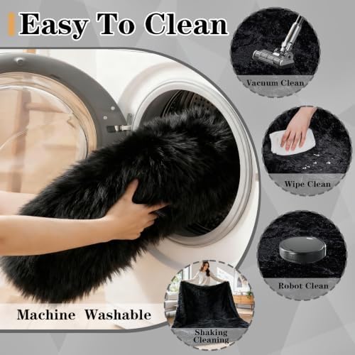 6x9 Area Rugs for Living Room: Soft Black Fluffy Rug Shag Washable Rug Plush Fuzzy Indoor Carpet for Bedroom Nursery Playroom Girls Boys Kids Room (Black, 6'x9') - Image 5
