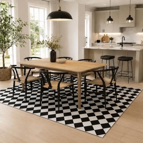 5x7 Checkered Rug for Living Room, soft Low Pile black and white Area Rugs - Image 4