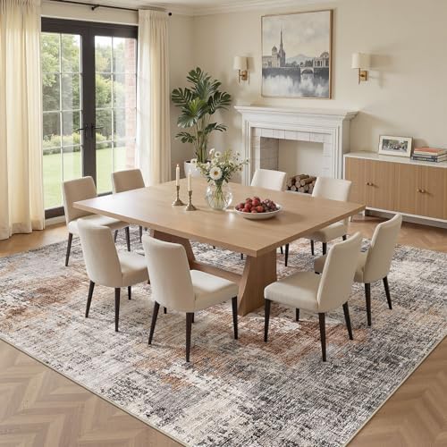 DMOYEST Square Area Rug Living Room Rugs - 10x10 Washable Large Soft Indoor Neutral Modern Abstract Low Pile Rug Carpet for Bedroom Dining Room Farmhouse Home Office - Grey Brown - Image 2