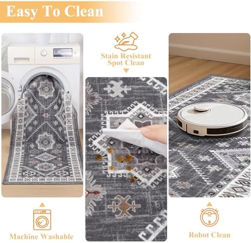 HEBE Boho Kitchen Rugs Set of 2, Non Slip Washable Kitchen Mats for Floor - Image 4