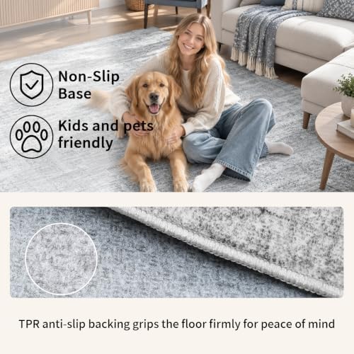 Area Rugs for Living Room Under Table 6x9 Washable Vintage Grey - Image 5